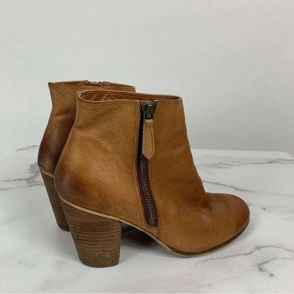 BP Cognac Leather Trolley Stacked Wool Heel Ankle Bootie 6.5 - Picture 11 of 13